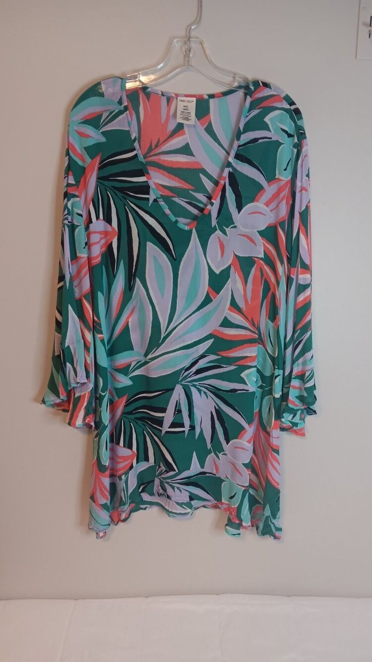 Anne Cole Tropical Swim Cover Sz M/L Rayon Bell Sleeve Lightweight